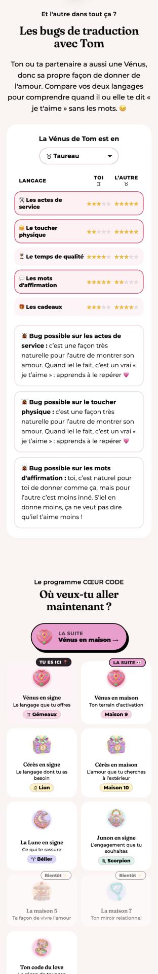 Le tableau des bugs de traduction entre deux Vénus